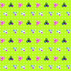 Multicolored antistress toy simple dimple and pop it seamless pattern on a green background. Vector illustration
