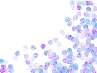 Holographic sequins confetti placer vector background. Delicate sparkling paillette elements holiday glitter flatlay. Birthday confetti scatter twinkling background.