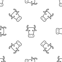 Grey line Cow icon isolated seamless pattern on white background. Vector