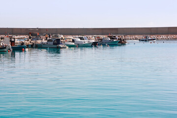 Fototapeta na wymiar Antalya, Turkey, May 23, 2021. Pleasure boats and yachts in the blue sea.