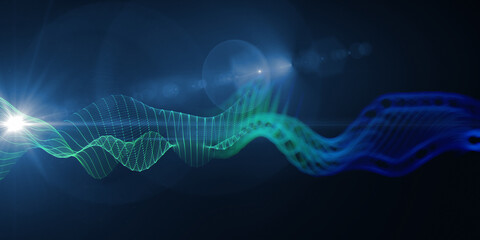 Abstract color  background with wireframe grid and shine light  on dark.  Banner for business, science and technology.