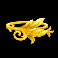 Magic ring with golden flower, vector fantasy jewelry with gold blossom, flourishes and leaves of climbing plant. Ring made of precious metal, wizard or witch jewel cartoon ui design element for game