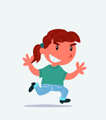 cartoon character of little girl on jeans running very pleased.