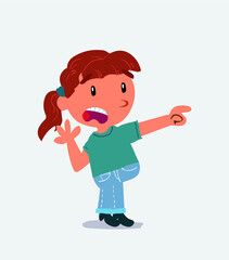  Surprised cartoon character of little girl on jeans pointing at something