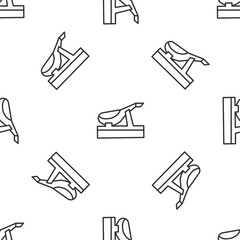 Grey line Spanish jamon on the wooden jamonera icon isolated seamless pattern on white background. Vector