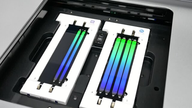 Frankfurt, Germany-March 3,2021: Illumina next generation sequencing flow cell. genetic engineering, genetic modification, designer baby and cloning concept. cancer screening and medical technology