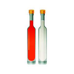 Kinds of Bottles with Light and Red Liquid on White Background. Modern Vector Illustration. Social Media Ads.