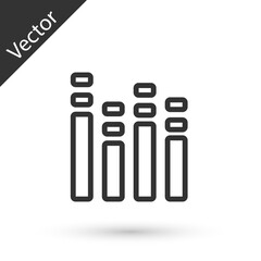 Grey line Music equalizer icon isolated on white background. Sound wave. Audio digital equalizer technology, console panel, pulse musical. Vector