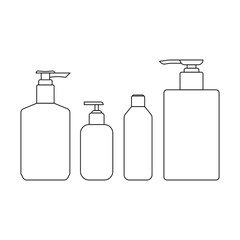 Collection of cosmetic plastic bottles isolated on white background. Icon. Stroke. Flat.