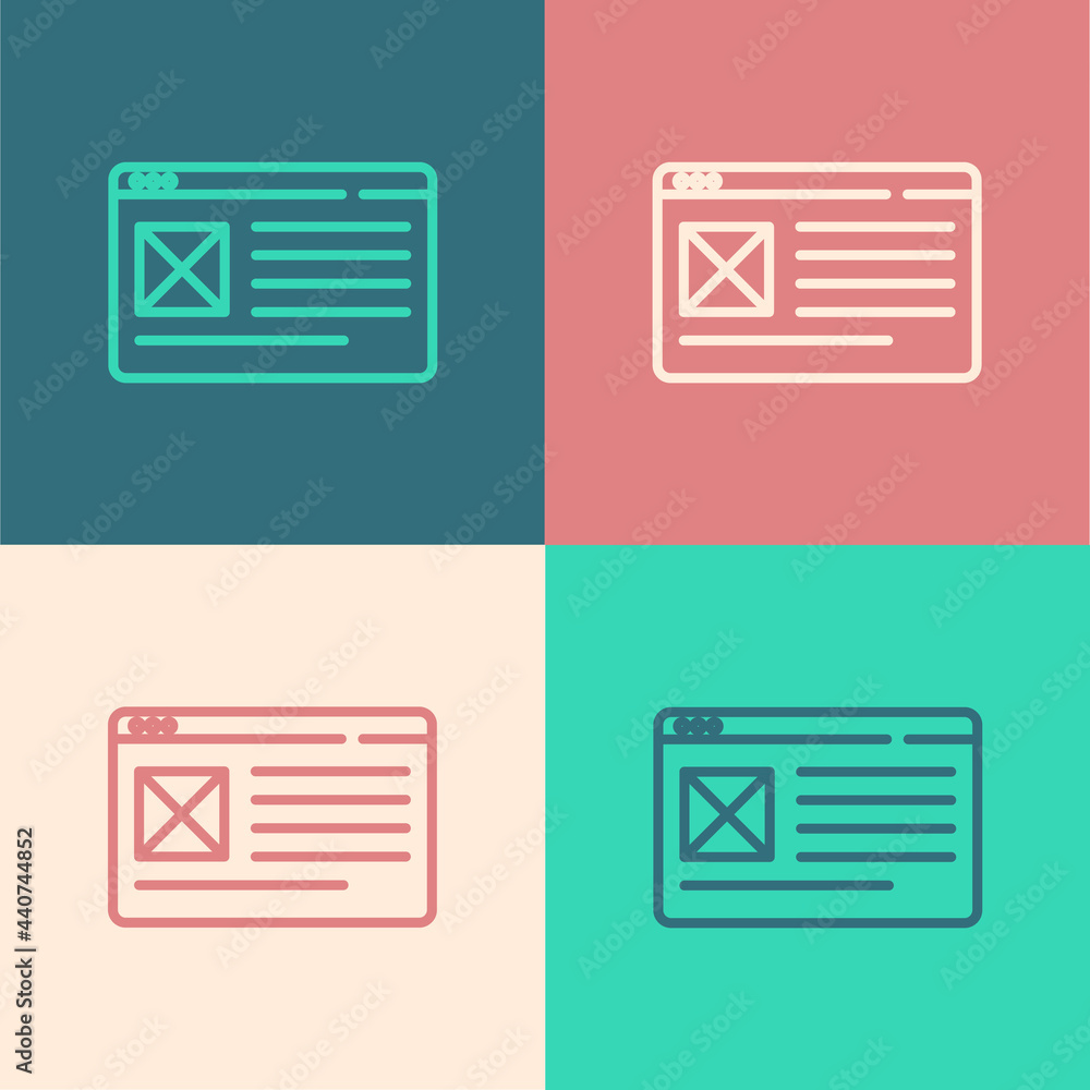 Aufkleber pop art line browser window icon isolated on color background. vector