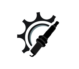 gear and spark plug logo design