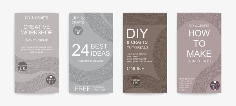 Do it yourself. Creative DIY banners for social media or blogging. Set of vector frames with organic natural decor. Vector graphics