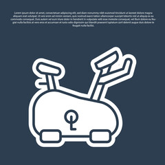Blue line Stationary bicycle icon isolated on blue background. Exercise bike. Vector