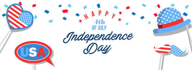 Happy 4th of July USA Independence Day background with photo booths and confetti. Vector illustration