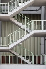 outdoor metal and concrete staircase on a stadium building in detailed close up