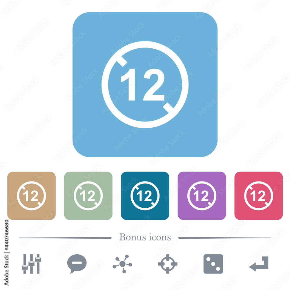 Aufkleber not allowed under 12 flat icons on color rounded square backgrounds