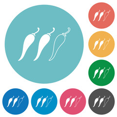 Spicy chili pepper level flat round icons