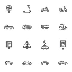 Public transportation line icons set