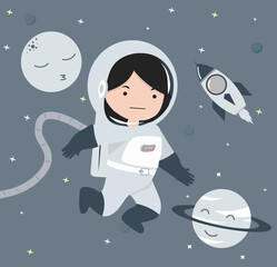 Astronaut flying in space background  design