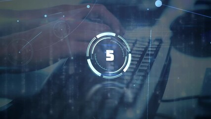 Countdown timer over neon round scanner against mid section of person using computer - Powered by Adobe