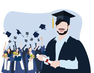 Student graduation set vector illustration. University female and male students graduate people isolated on white background. Adult education, male and female graduates concept.