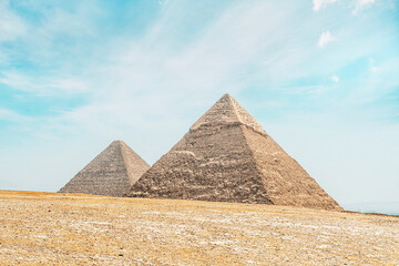 Pyramids of Chephren Khafra and Cheops Khufu. Great Pyramid of Giza, Egypt
