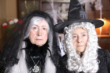 Spooky witches with gray hair 