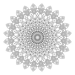 Black and white Mandala for coloring. tattoo, decoration. Folk, meditation design. Curved shape. Outline doodle vector illustration.