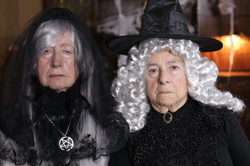 Spooky witches with gray hair 