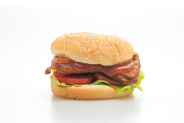 grilled chicken burger with sauce on white background