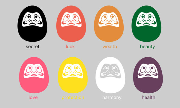 Set of vector images of Daruma in different colors