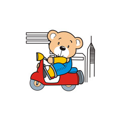 cartoon bear riding a motorbike