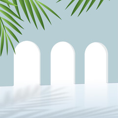 Abstract background with blue color geometric 3d podiums. Vector illustration