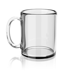 Blank glass mug isolated on white. 3D rendering.