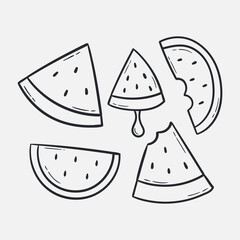 Fototapeta premium Set hand drawn watermelon icon Design Template. Illustration vector graphic. doodle watermelon print. hand drawn fruits .Perfect for design elements for decorations, organic food pattern.