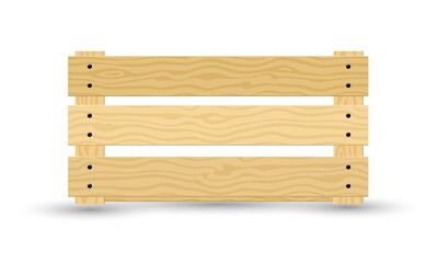 Cartoon of solid natural material crate for transportation or delivery service. Vector empty box made of wood and timber planks. Concept of shipping and transfer isolated on white background