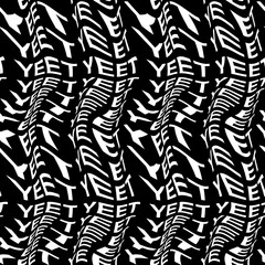 YEET word warped, distorted, repeated, and arranged into seamless pattern background. High quality illustration. Modern wavy text composition for background or surface print. Typography.