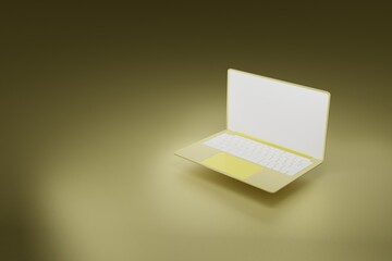 laptop on black blank screen laptop display 3d rendering mockup 3d render, laptop touchpad. Blank display, electronic device isolated on colorful background. Mannequin body parts.  