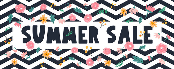 Fototapeta premium summer sale banner with flowers letter vector