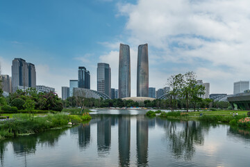 Fototapeta na wymiar Architectural Landscape Street View of Chengdu Financial Center, Sichuan