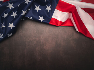 Part of the American flag isolated on vintage background. Top view. Flat lay. Space for text