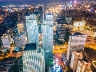 Aerial photography of Qingdao city coastline architectural landscape night view