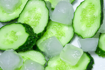 Sliced cucumber with ice. Skin care concept in traditional ways