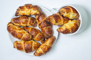 Walnut rolls on a plate on a white background. Homemade baking. Food background