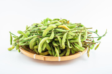 Fresh edamame on white background