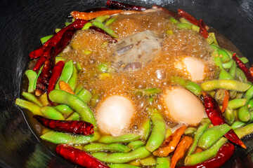 Spicy five-spice stewed edamame in the pot
