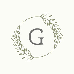 Initial G letter with floral ornament