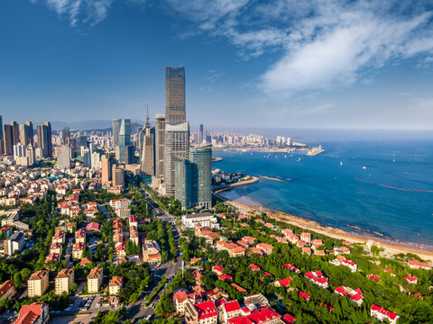 Aerial photography of Qingdao city coastline scenery
