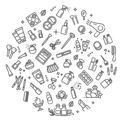 vector cosmetic, makeup perfume icons. Vector illustration