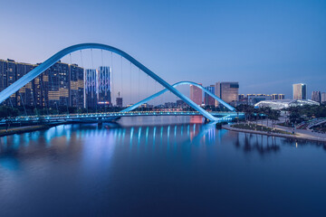 Obraz na płótnie Canvas Night view of Jiaomen Bridge in Nansha, Guangzhou, China